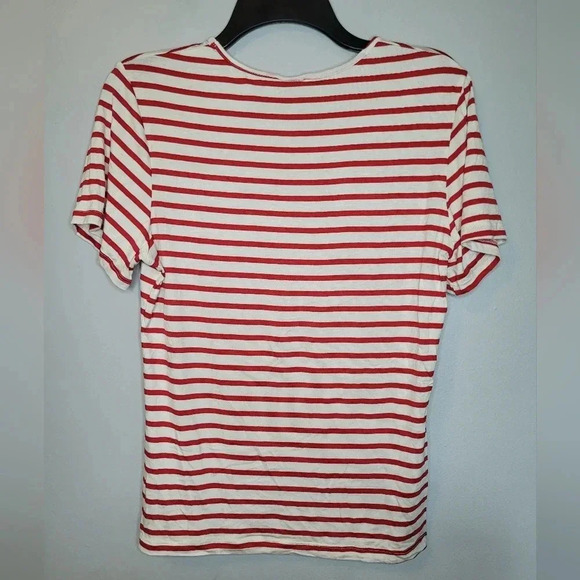 RED WHITE women's bold striped Large patch Novelty t-shirt, size L - Picture 2 of 5